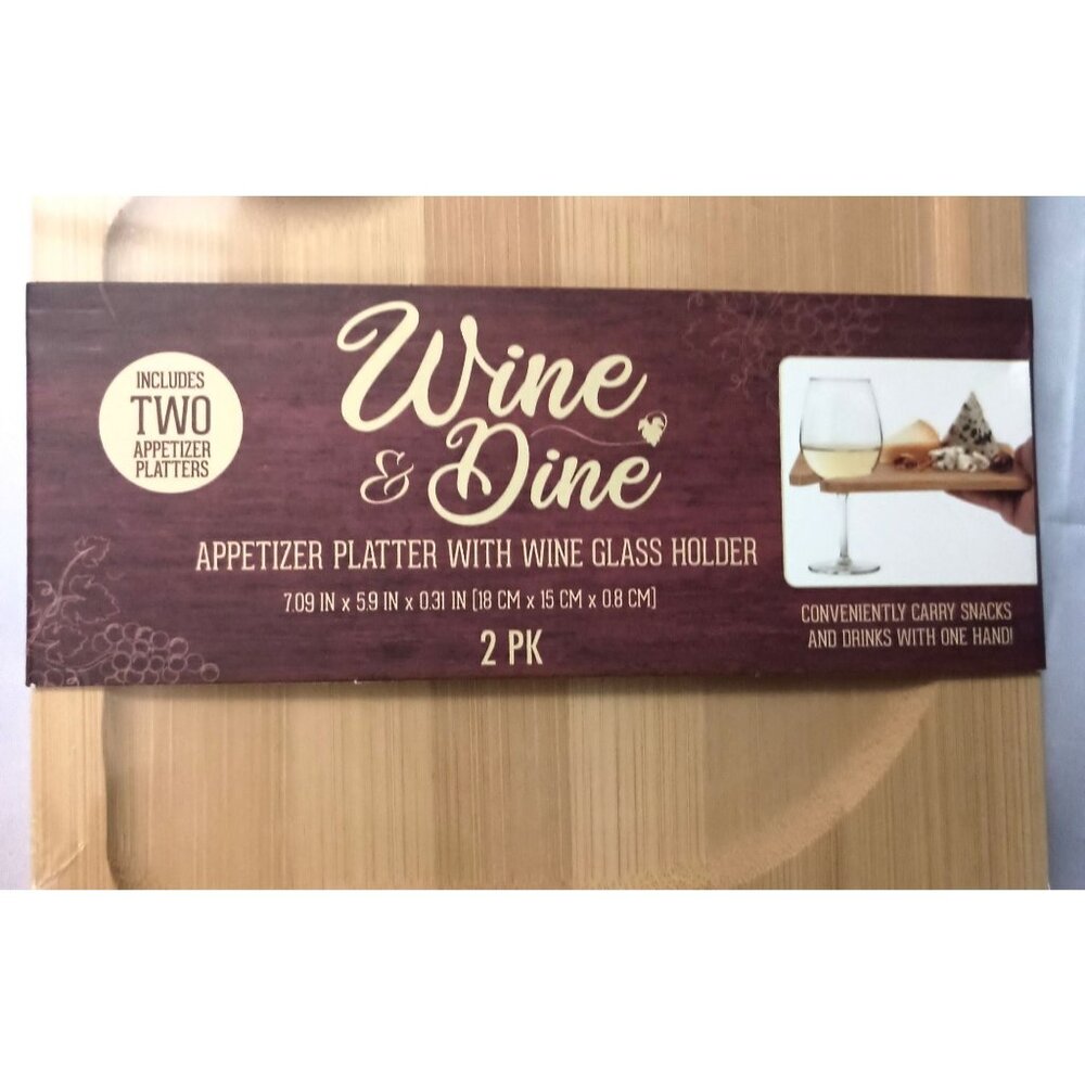 NEW Wine & Dine 7" x 6" Appetizer Platter with Wine Glass Holder 2 in the pack - Picture 3 of 3